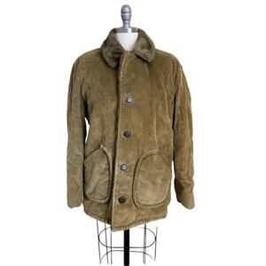 VTG VIP Corduroy Coat Sherpa Lined Workwear Mens Jacket Olive Green Small
